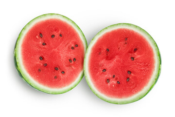 half of watermelon isolated on white background. Top view. Flat lay