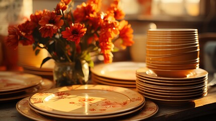 Plates Cutlery Served On Table Fresh , Bright Background, Background Hd