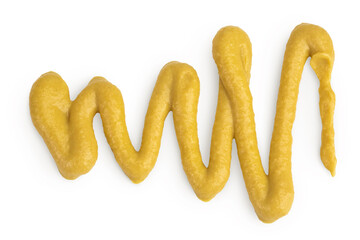 Mustard sauce isolated on white background. Top view. Flat lay