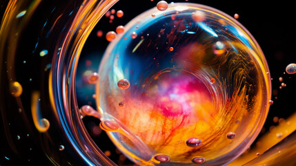 Abstract macro of swirling soap bubble surface, iridescent colors, otherworldly, dream-like