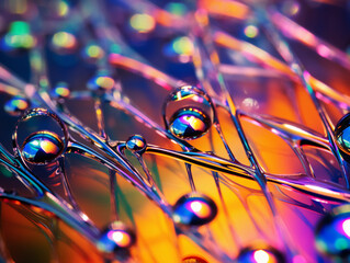 water droplets on a spider web, refracting light, vibrant, prismatic colors, a sense of mystery