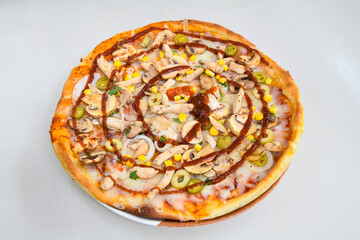 Delicious mixed pizza with rich content. Menu concept of choice and diversity. Pepperoni, Formaggi, Veggie, Karisik pizza