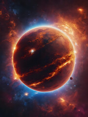 a planet surrounded by flames in the universe