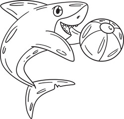 Shark Playing Beach Ball Isolated Coloring Page 
