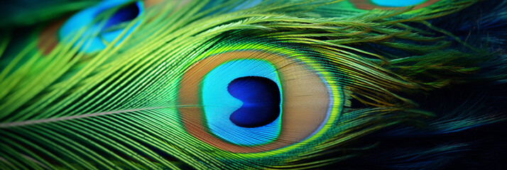 Obraz premium peacock feather's eye, intricate detail, vivid blues and greens, ethereal glow