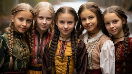 Latvian Folk Girls Traditional Costume Latvia , Bright Background, Background Hd