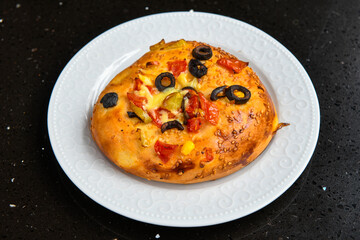 Delicious mixed pizza with rich content. Menu concept of choice and diversity. Pepperoni, Formaggi, Veggie, Karisik pizza