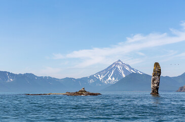 Stone cliff near Russkaya bay. Russia, Kamchatka.