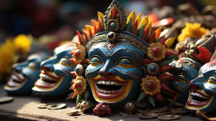 Obraz premium Parade Colorful Smiling Mask Masskara Festiva, Bright Background, Background Hd