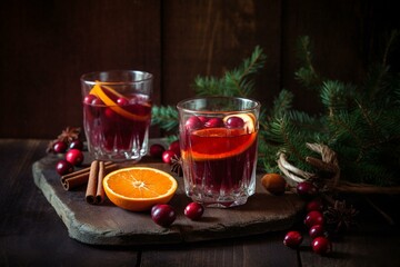 flavorful holiday drink on rustic surface. Generative AI