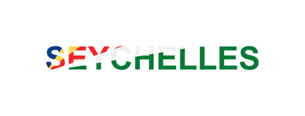 Letters Seychelles in the style of the country flag. Seychelles word in national flag style.