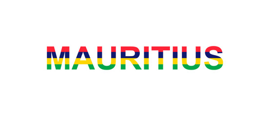 Letters Mauritius in the style of the country flag. Mauritius word in national flag style.