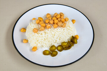 Traditional delicious Turkish food; Turkish style rice pilaf (Turkish name; Arpa sehriyeli. tavuklu, nohutlu, kavurmali, kuru fasulyeli, pirinc pilavi)