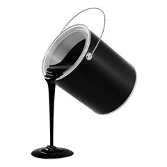 A image of a Metal Black Bucket Pouring Black Paint isolated on a white background