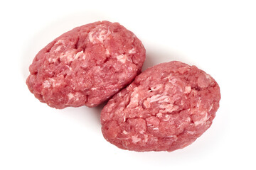 Minced meat patties, isolated on white background.