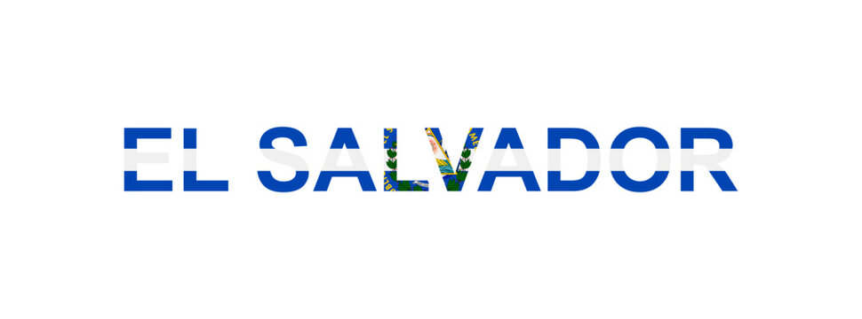 Letters El Salvador in the style of the country flag. El Salvador word in national flag style.