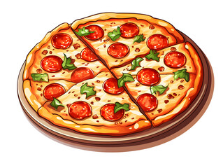 A mouth-watering illustration of a classic pepperoni pizza on a thin crust.
