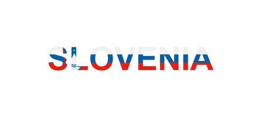 Letters Slovenia in the style of the country flag. Slovenia word in national flag style.