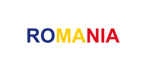 Letters Romania in the style of the country flag. Romania word in national flag style. - obrazy, fototapety, plakaty