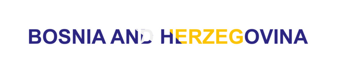 Letters Bosnia and Herzegovina in the style of the country flag. Bosnia and Herzegovina word in national flag style.