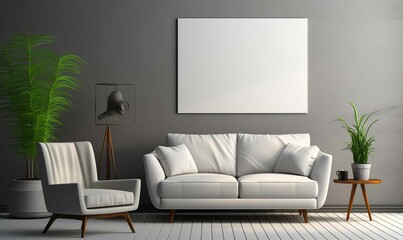 White Canvas Mockups in Elegant Living Room with Minimalist Decor and Cozy Atmosphere.