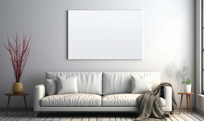 White Canvas Mockups in Minimalist Living Room with Bright Contemporary Decor