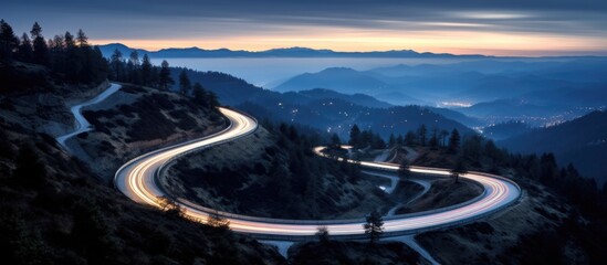 Mountain road. Long exposure. Motion blur.