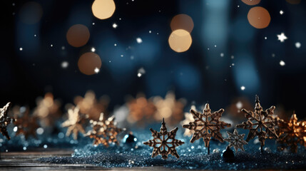 Christmas background with shiny snowflakes, Winter scenery - obrazy, fototapety, plakaty