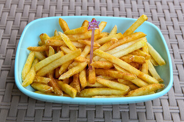French fries Snack food crispy potato . Fast food or  snacks concept. Patates cips.
