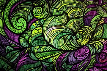 intricate detailed background wallpaper texture coloring book style green and purple neon