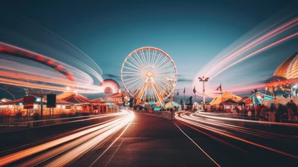 Foto op Plexiglas Amusement park in the evening. Long exposure, motion blur. Rest, holidays and entertainment. © Restyler