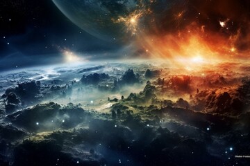 Astronomical phenomenon with immense gravity and extensive space filled with stars, galaxies, and nebulas. Generative AI