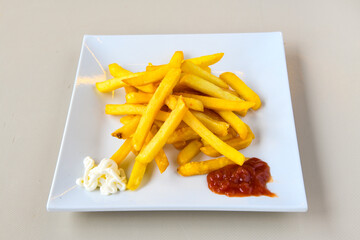 French fries Snack food crispy potato . Fast food or  snacks concept. Patates cips.