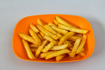 French fries Snack food crispy potato . Fast food or  snacks concept. Patates cips.