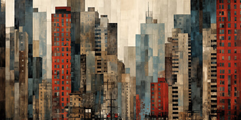 Abstract collage of buildings in a cityscape. Background with copy space - 674127126