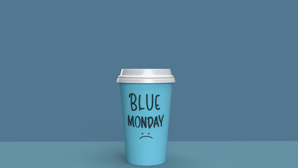 The cup on table for Blue Monday concept 3d rendering