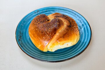 Turkish style meat stuffed filo dough borek served kol boregi. Cheese and minced pie are sliced on a marble background. Turkish name: Kol Boregi, ispanakli, kiymali, Su Boregi