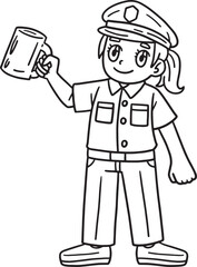 Policewoman Holding Mug Isolated Coloring Page