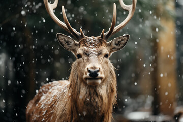 Portrait of a reindeer on natural background. AI generated content. 