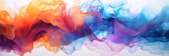 Realistic thick colorful smoke on white background. Abstract colorful banner image. AI generated content. - obrazy, fototapety, plakaty