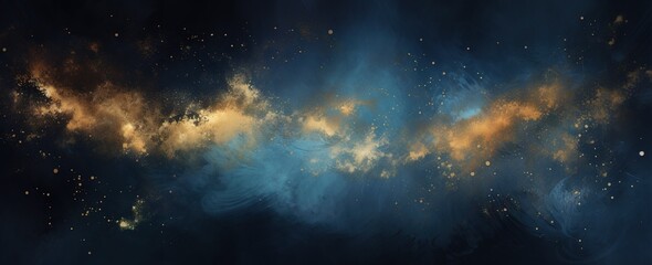 Dark blue and gold abstract background panoramic illustration - obrazy, fototapety, plakaty