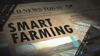 Digital Newspaper with smart farming and Agritech articles - 3D render - obrazy, fototapety, plakaty