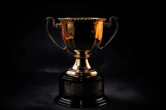 Shining champion cup on black backdrop. Generative AI