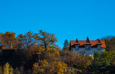 Fototapeta na wymiar Landscape with a house among the trees in autumn