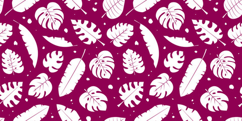 Leaf palm vector seamless pattern, summer background, jungle plant and tree, tropic foliage print, floral exotic repeat texture. Abstract nature illustration