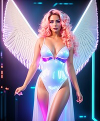 woman in a swimsuit with wings in the club