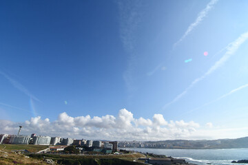 clouds over the sea, photo as a background , in a coruna north spain, galicia, spain, europe , tower of hercules lighthouse