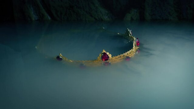 Lake Drains Revealing Golden Crown Fantasy Scene