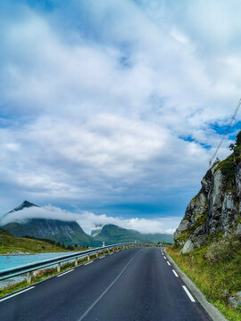 road to the mountains , image taken in Lofoten islands, norway , scandinavia, , europe , image taken in Lofoten Islands, Norway, Scandinavia, North Europe