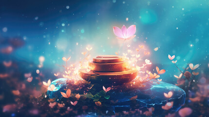 fairy tale blooming girly background nature enchanted butterfly - by generative ai - obrazy, fototapety, plakaty